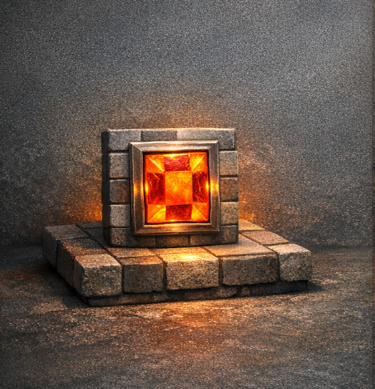 Timeline Core artifact glowing inside a stone frame